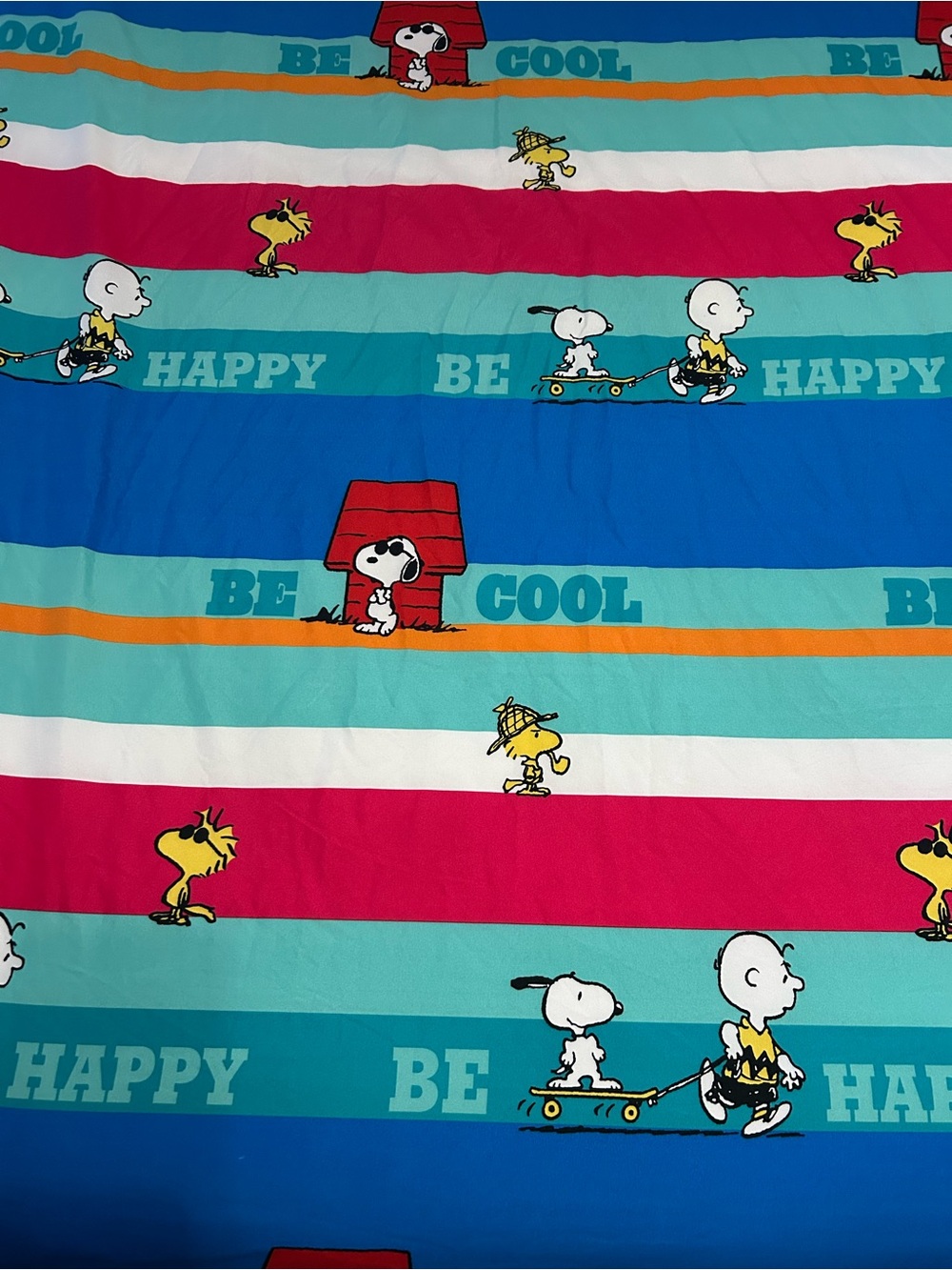 Peanuts sheet set (fitted/flat) Striped Snoopy & Woodstock Print Full Size 2014